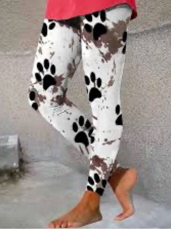 Pants - Paw Printed Elastic Casual Leggings. Womens XXL.  NEW